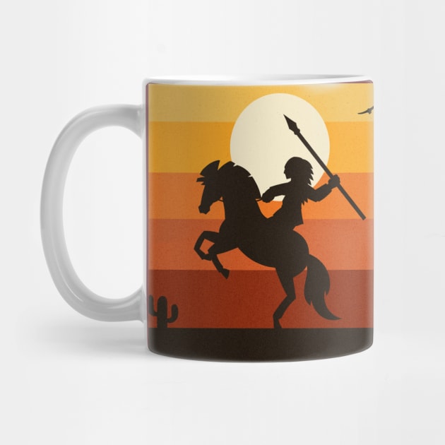 Native Warrior - Retro Vintage Sunset Sky American West by vystudio